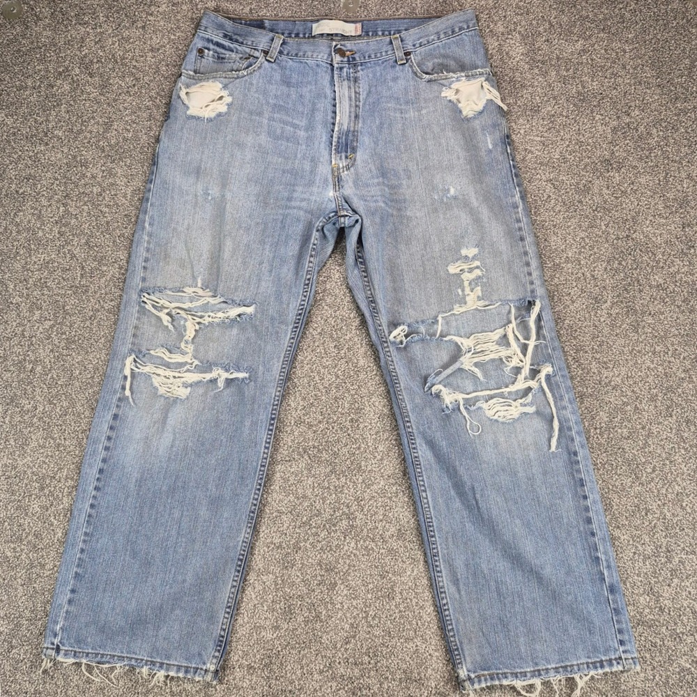Levi's 569 Loose Straight Jeans Mens 36x30 Blue Baggy Distressed Trashed